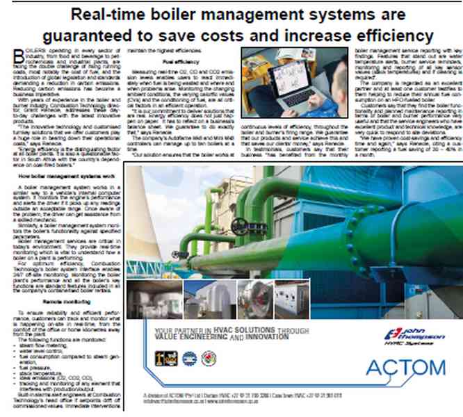 KZN INDUSTRIAL & BUSINESS NEWS – REAL-TIME BOILER MANAGEMENT SYSTEMS ARE GUARANTEED TO SAVE COSTS AND INCREASE EFFICIENCY